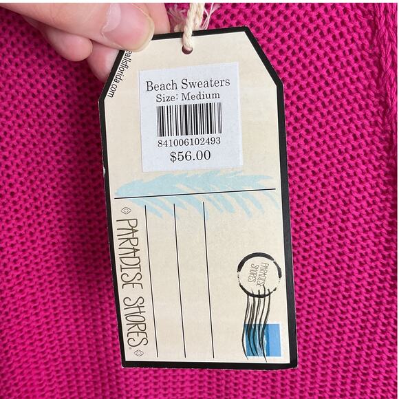 Paradise Shores Open Knit Beach Sweater Pure Cotton Pink Medium NWT - Picture 4 of 10